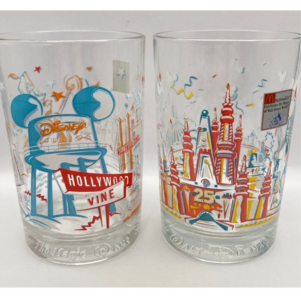 VTG Disney 1996 McDonalds Collector Glasses (2) Different - Remember the Magic